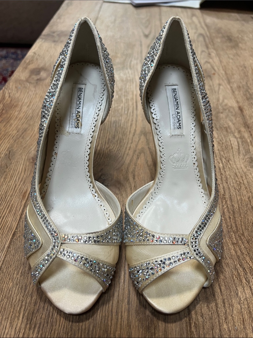 Benjamin Adams Champagne Crystal Peep-Toe Heels